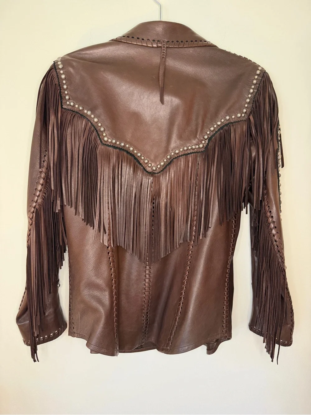 Appaloosa Trading Co 100% Leather Fringe Western Jacket Brown Concho woman large